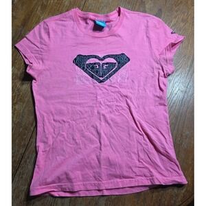 Vintage Made In USA Roxy Quicksilver Y2K Women's Tee Shirt Large Surf Skate Pink